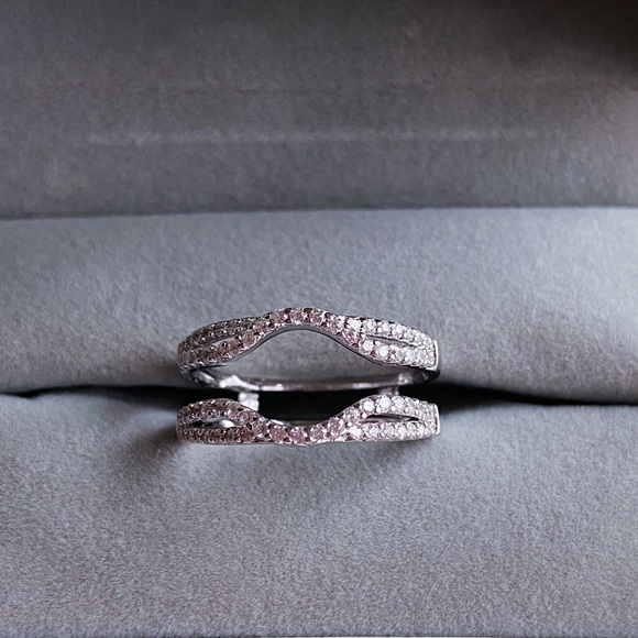 💖 Enhancer Wrap double Wedding Bands Promise vacation replacement bridal ring - Picture 2 of 7